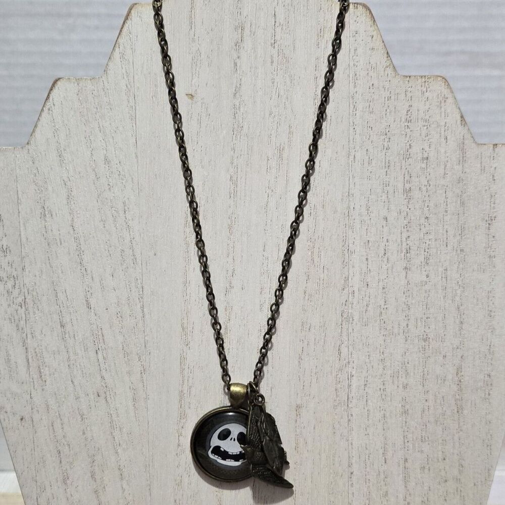Nightmare Before Christmas-Jack Cabochon Pendant  Faux Antigued Gold Necklace